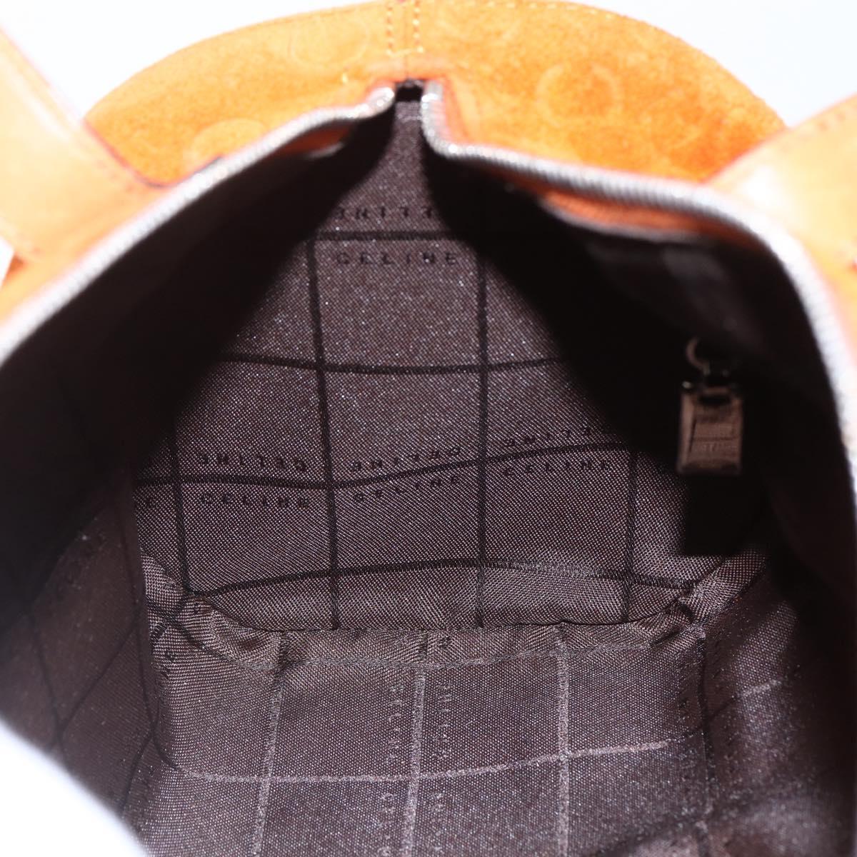 CELINE C Macadam Canvas Boston Bag Suede Orange Silver Auth gh1851