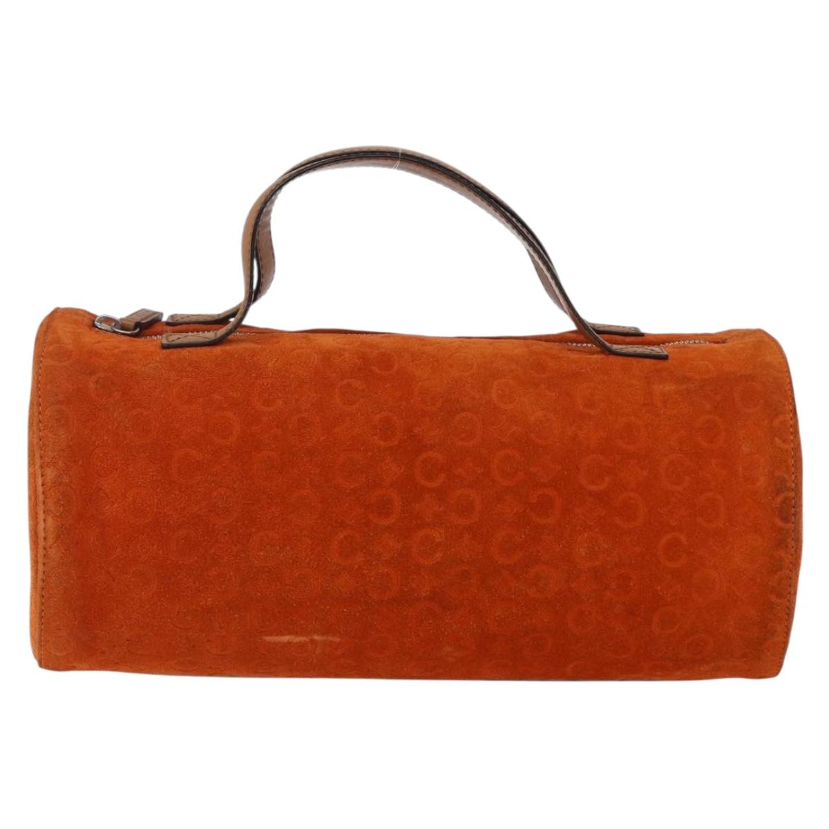 CELINE C Macadam Canvas Boston Bag Suede Orange Silver Auth gh1851
