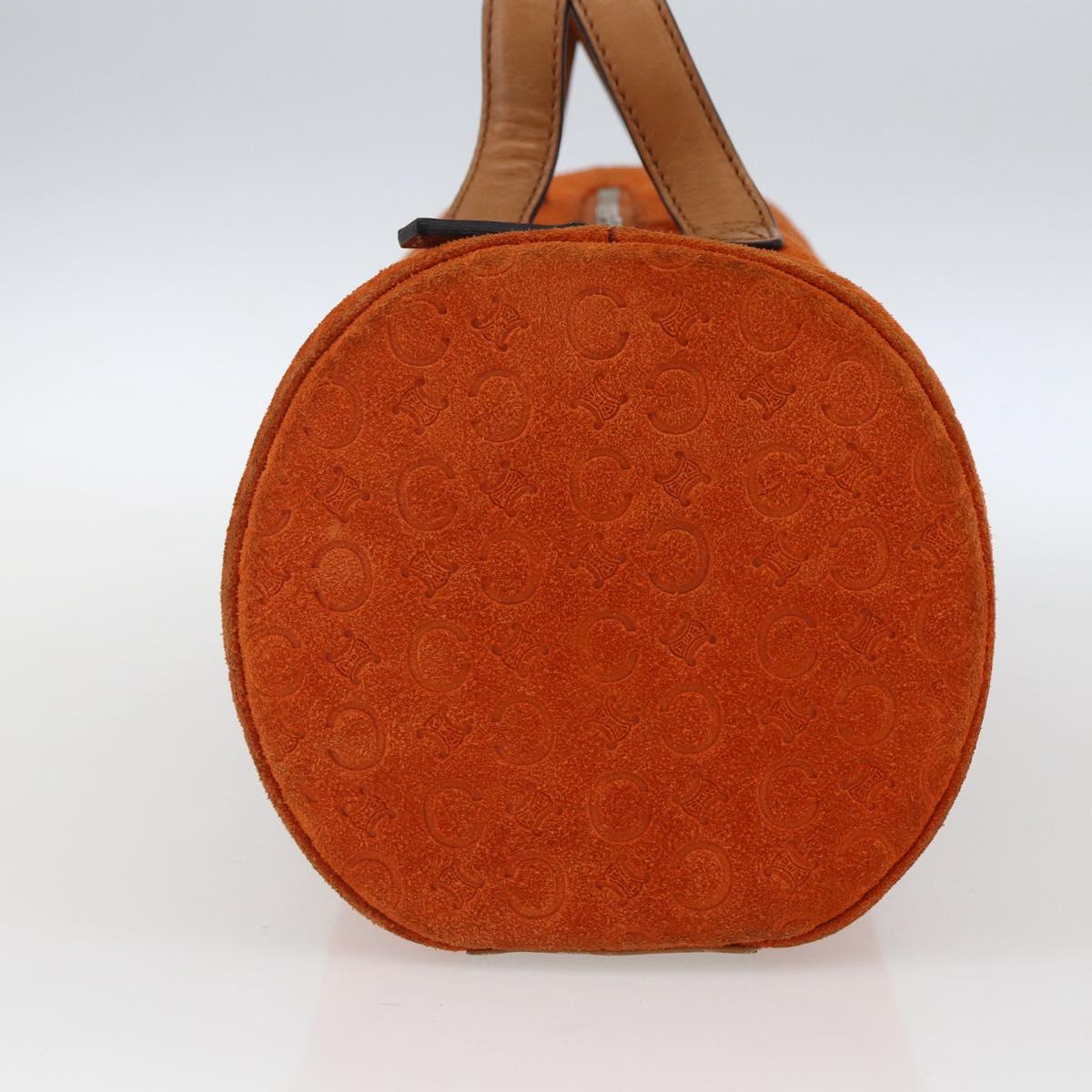 CELINE C Macadam Canvas Boston Bag Suede Orange Silver Auth gh1851