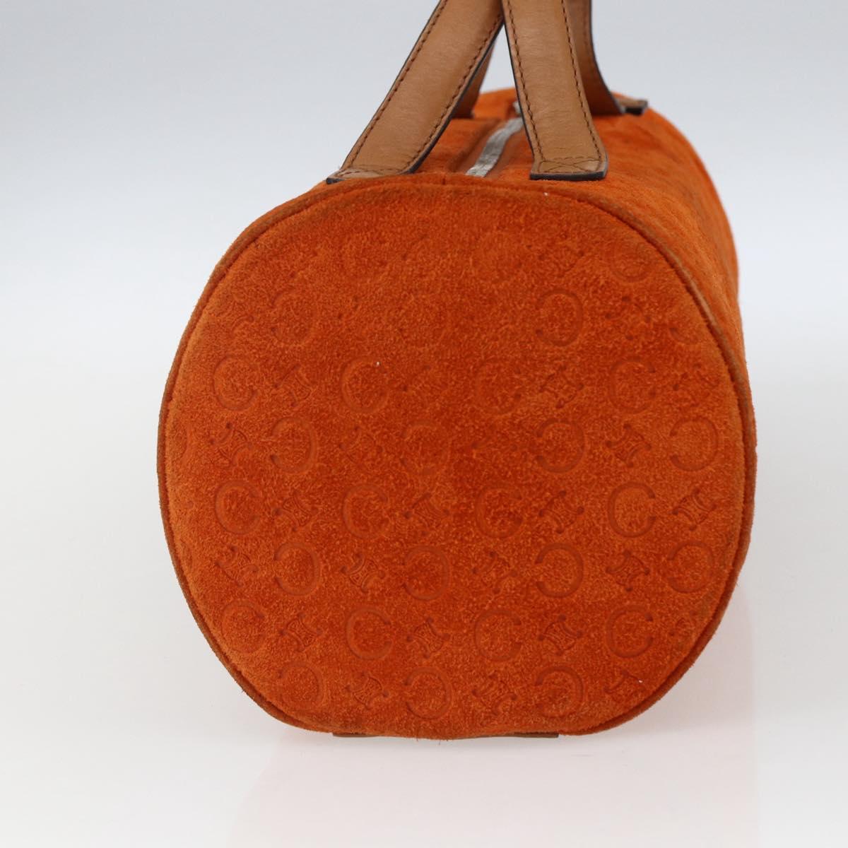 CELINE C Macadam Canvas Boston Bag Suede Orange Silver Auth gh1851