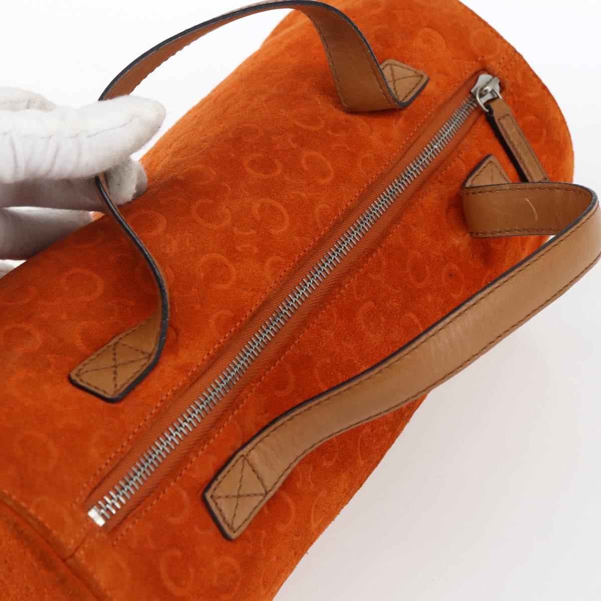 CELINE C Macadam Canvas Boston Bag Suede Orange Silver Auth gh1851