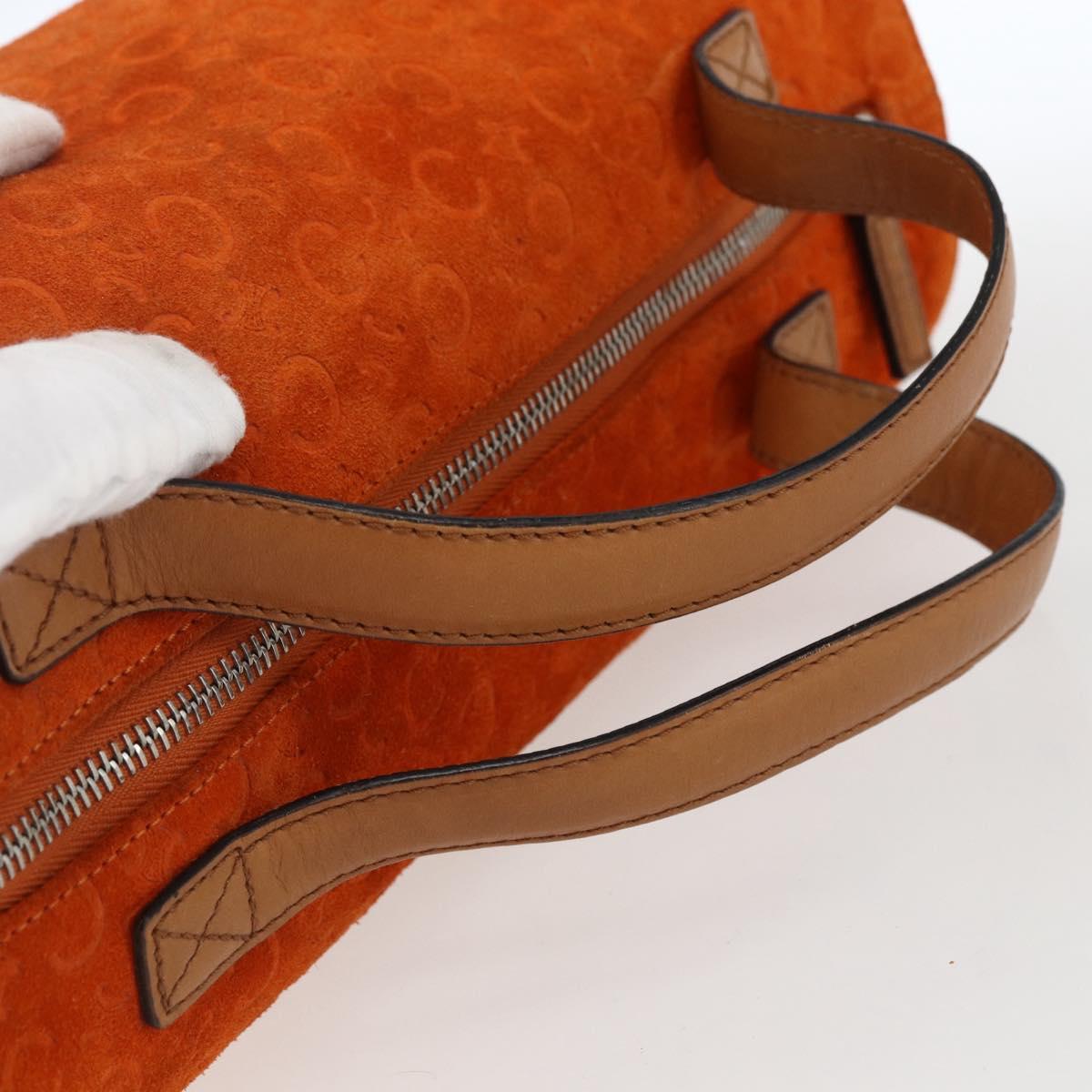 CELINE C Macadam Canvas Boston Bag Suede Orange Silver Auth gh1851