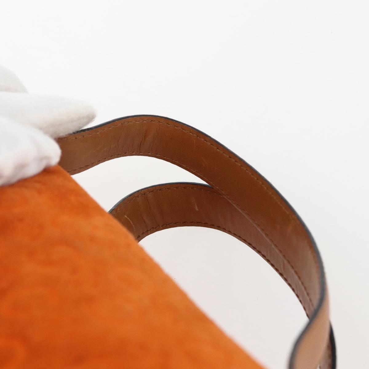 CELINE C Macadam Canvas Boston Bag Suede Orange Silver Auth gh1851