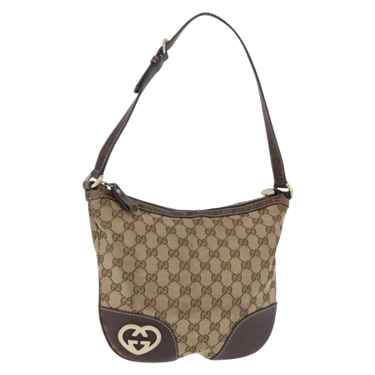 GUCCI GG Canvas Shoulder Bag Beige Gold 257072 Auth gh1853