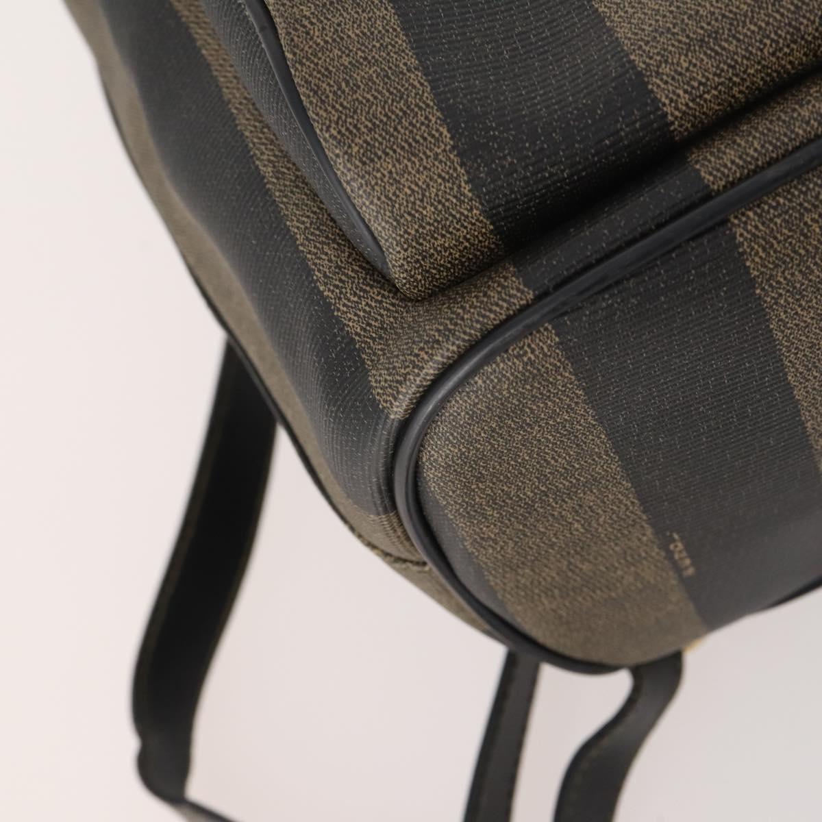 FENDI Pecan Canvas Backpack PVC Brown Black gold Auth gh1856