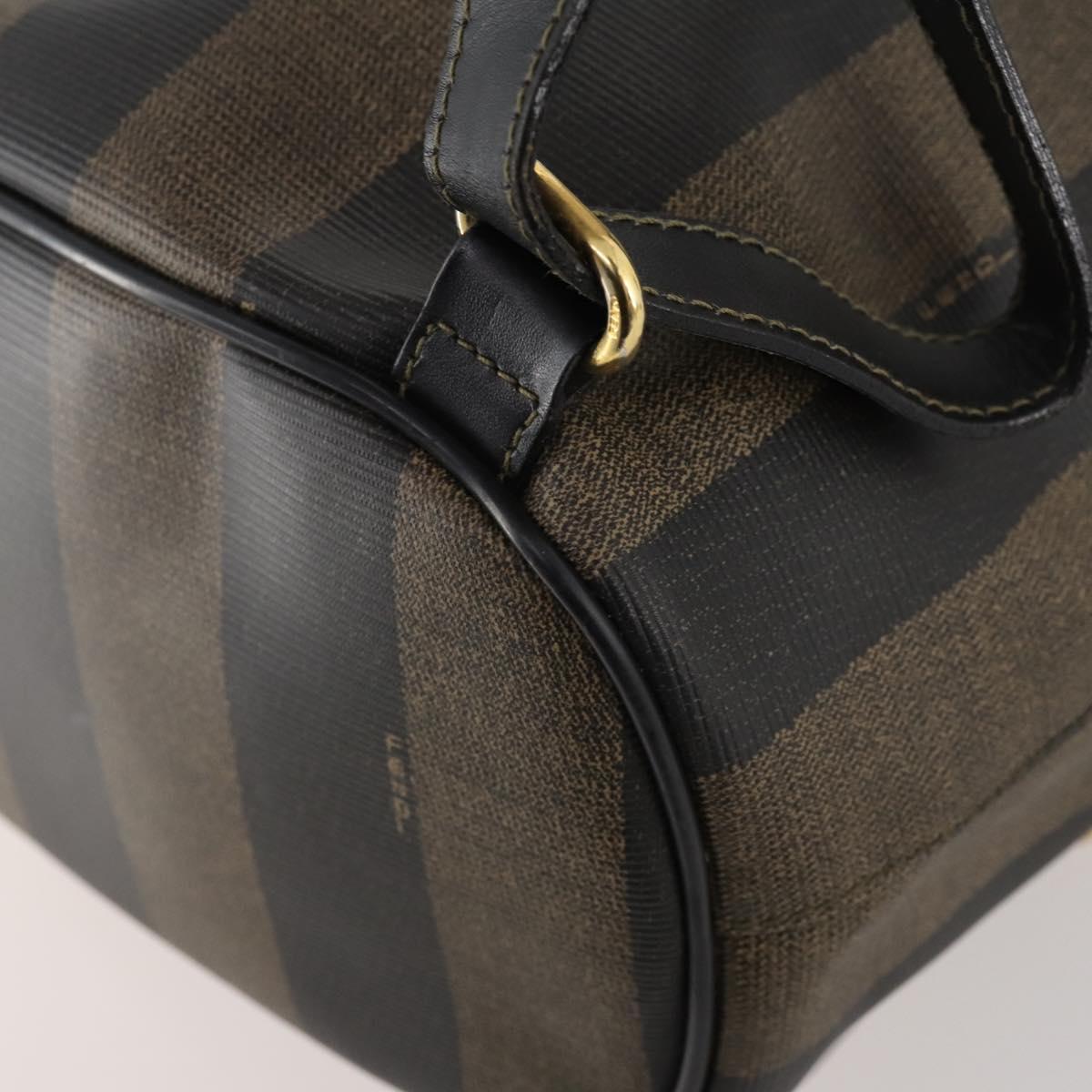 FENDI Pecan Canvas Backpack PVC Brown Black gold Auth gh1856