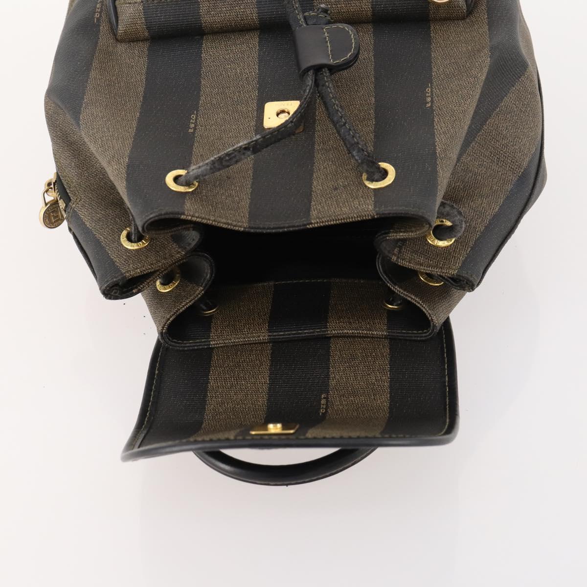 FENDI Pecan Canvas Backpack PVC Brown Black gold Auth gh1856