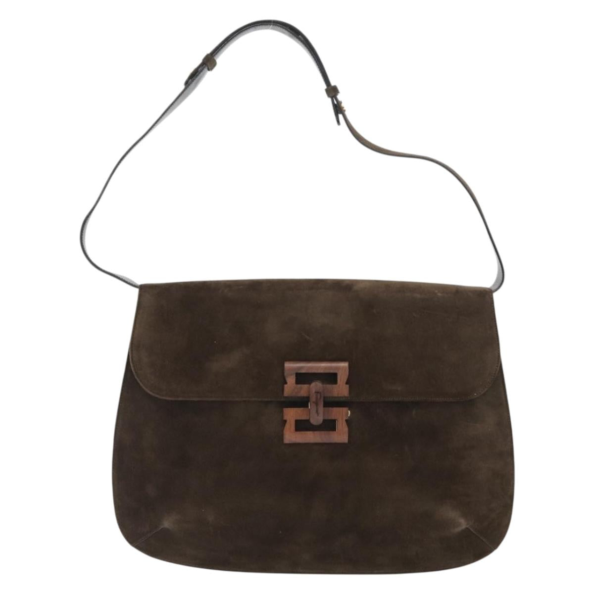 Salvatore Ferragamo Gancini Shoulder Bag Suede Black Gold Auth gh1859