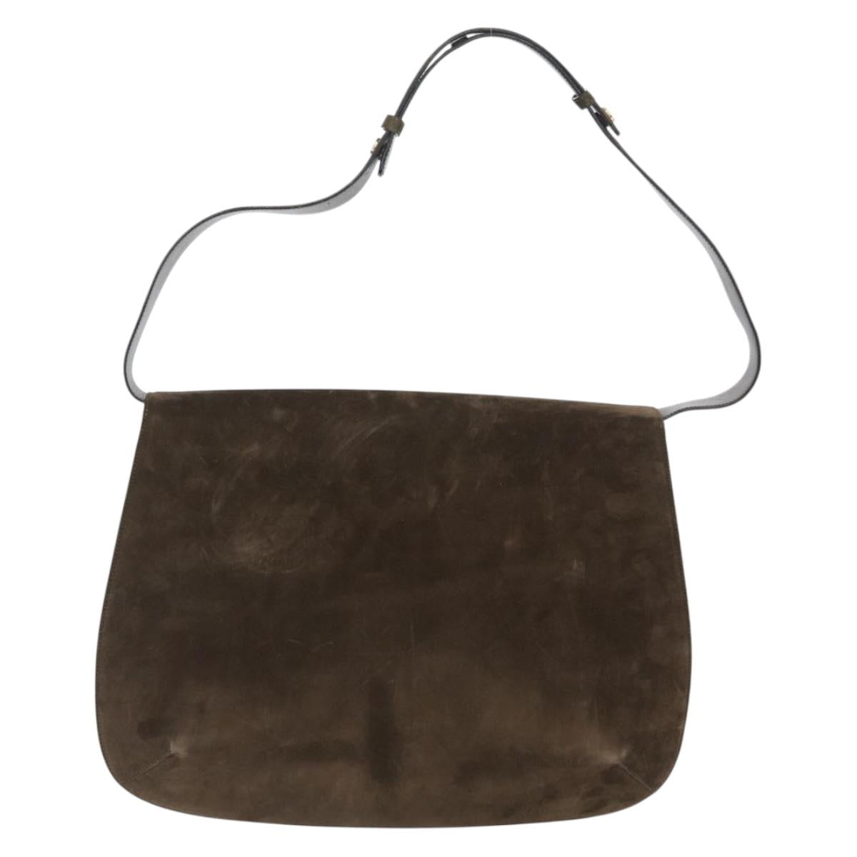 Salvatore Ferragamo Gancini Shoulder Bag Suede Black Gold Auth gh1859