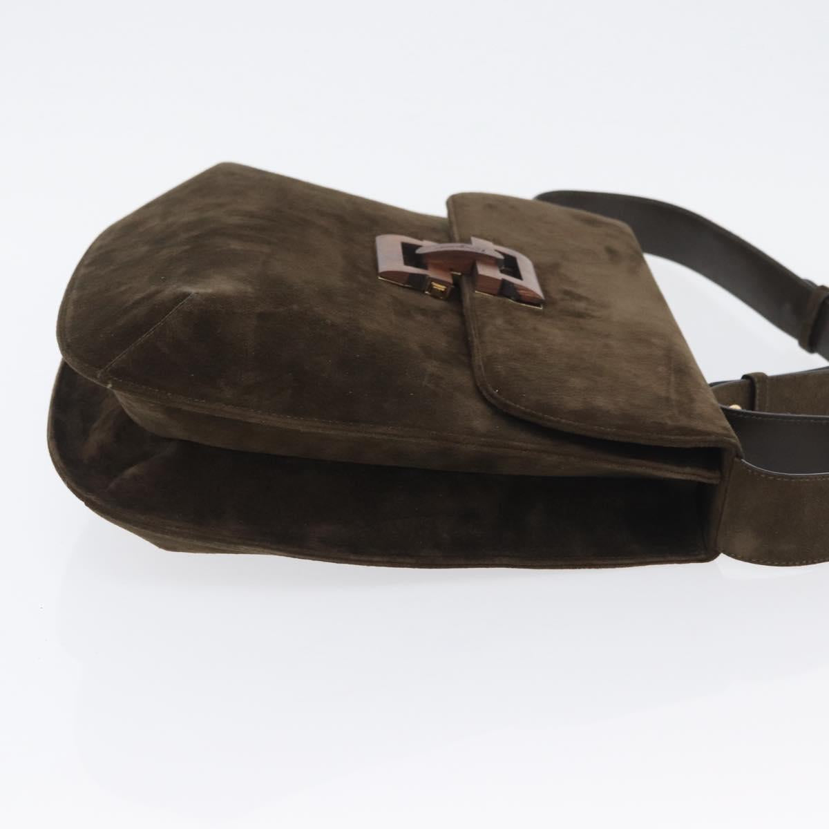 Salvatore Ferragamo Gancini Shoulder Bag Suede Black Gold Auth gh1859