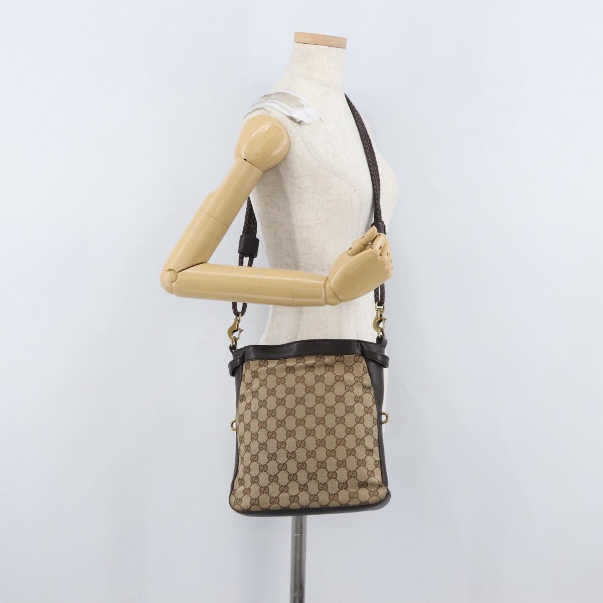 GUCCI GG Canvas Shoulder Bag Beige Gold 109106 Auth gh1860