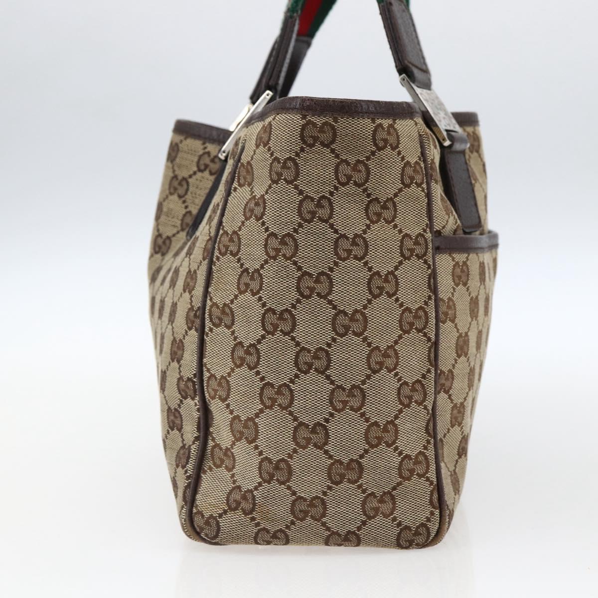 GUCCI GG Canvas Web Sherry Line Tote Bag Beige Red Green 145810 Auth gh1862