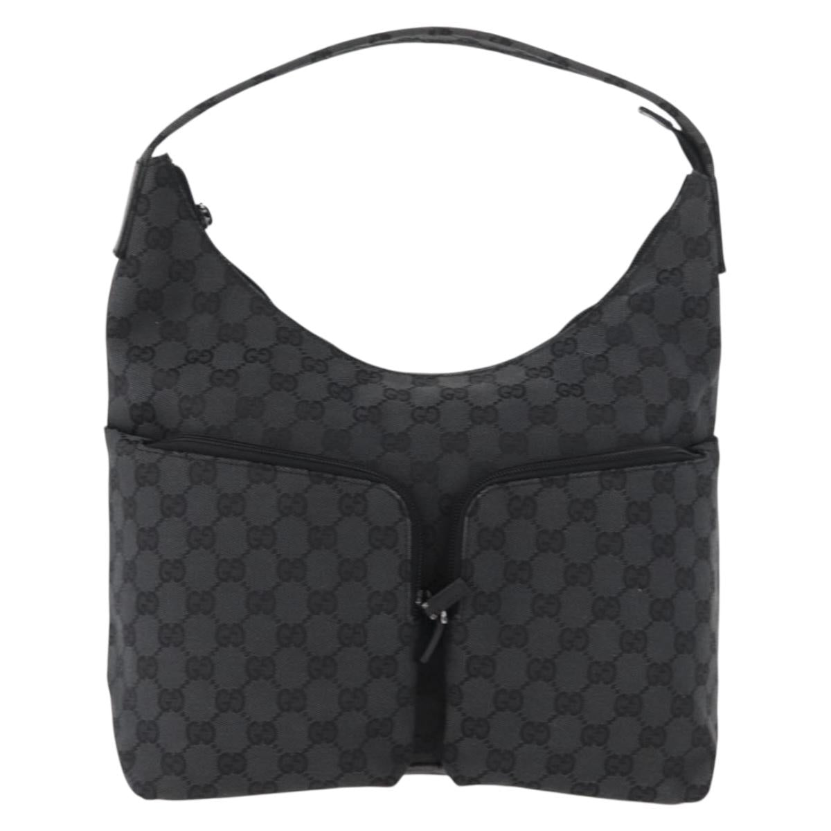GUCCI GG Canvas Shoulder Bag Black Silver 001 3380 1705 Auth gh1864