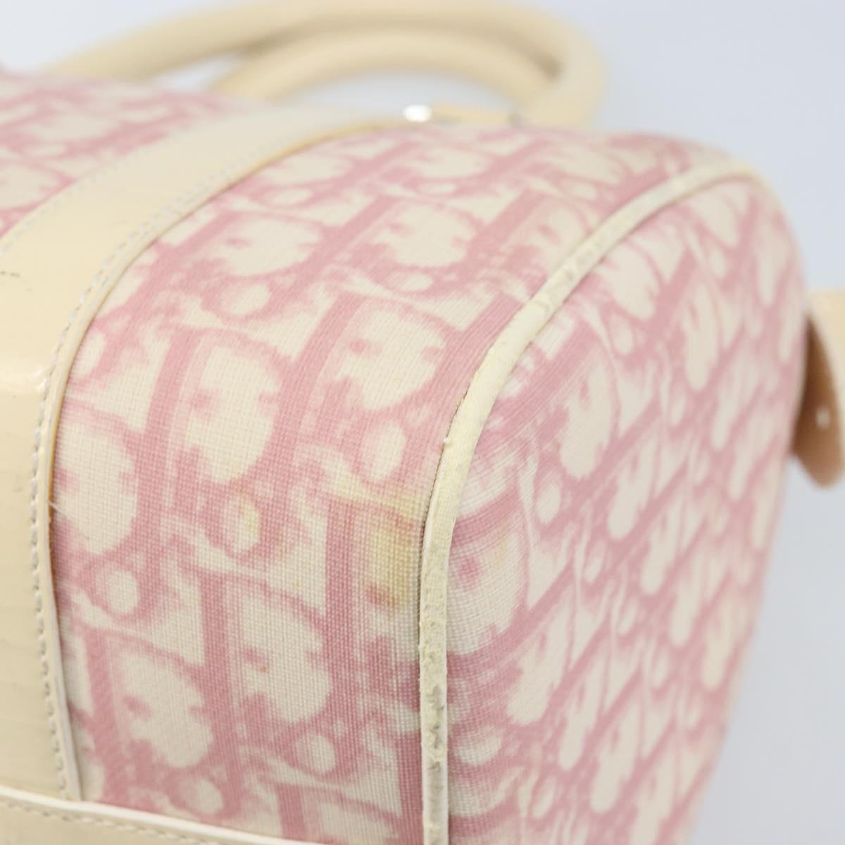 Christian Dior Trotter Canvas Boston Bag PVC Pink Silver Auth gh1875