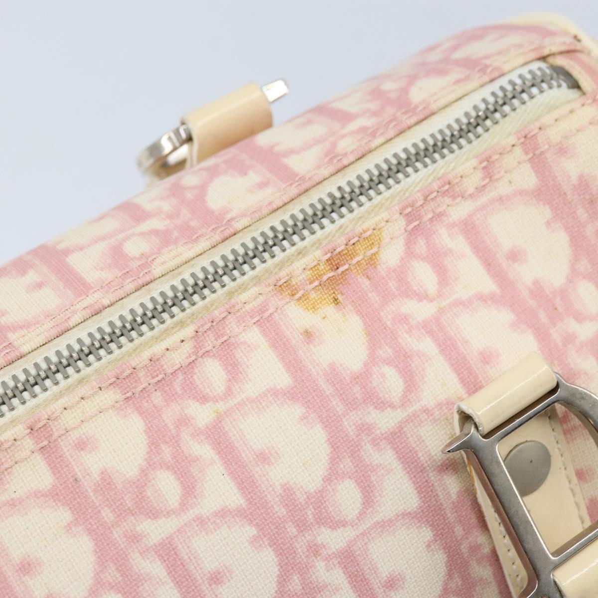 Christian Dior Trotter Canvas Boston Bag PVC Pink Silver Auth gh1875