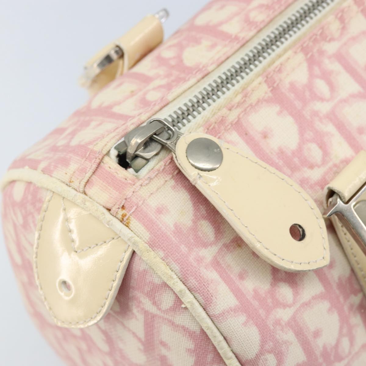 Christian Dior Trotter Canvas Boston Bag PVC Pink Silver Auth gh1875