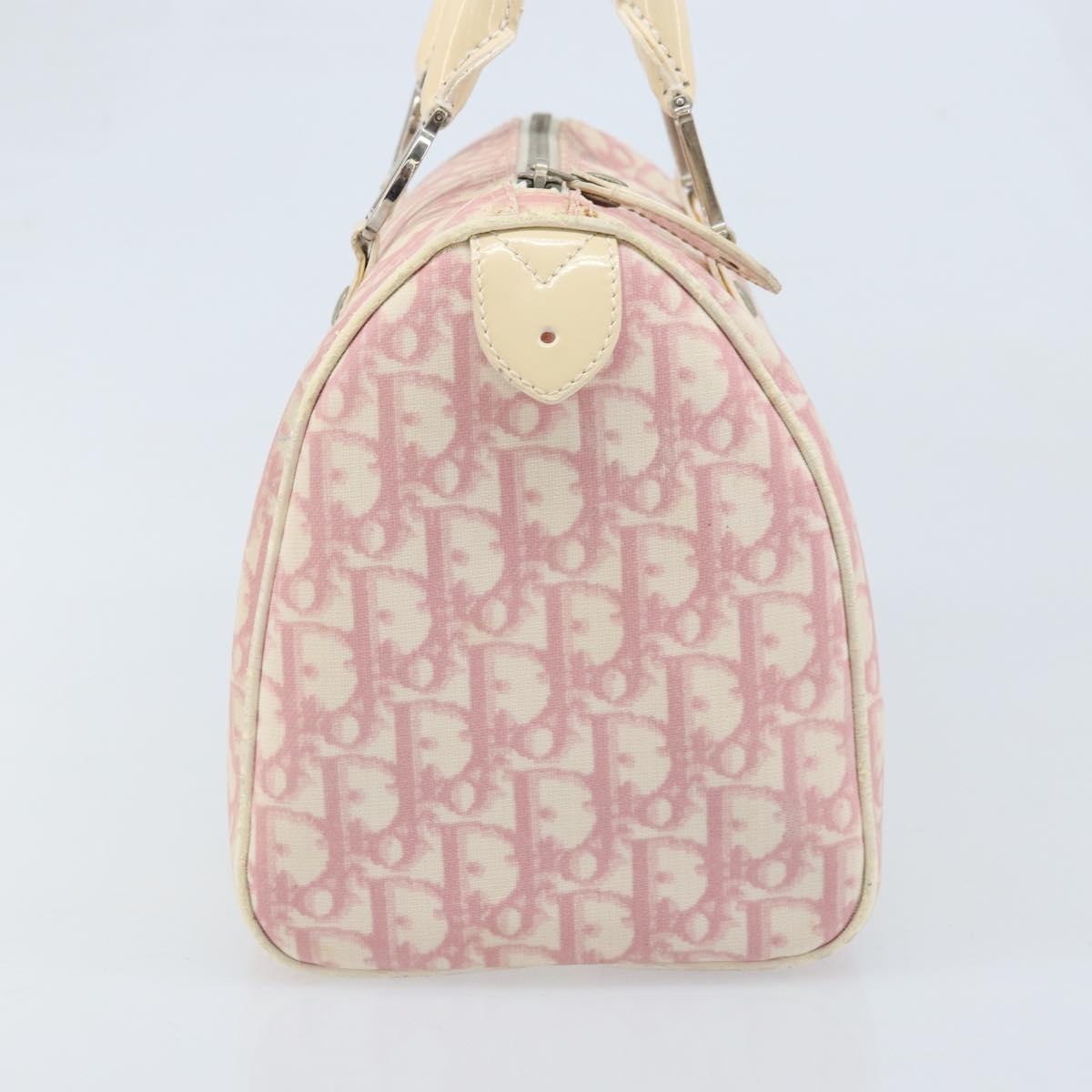 Christian Dior Trotter Canvas Boston Bag PVC Pink Silver Auth gh1875