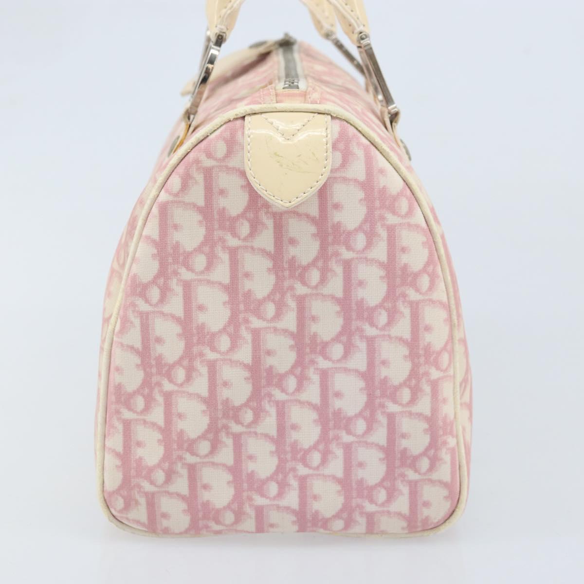 Christian Dior Trotter Canvas Boston Bag PVC Pink Silver Auth gh1875