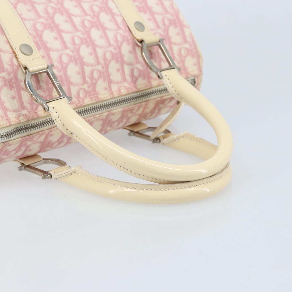Christian Dior Trotter Canvas Boston Bag PVC Pink Silver Auth gh1875