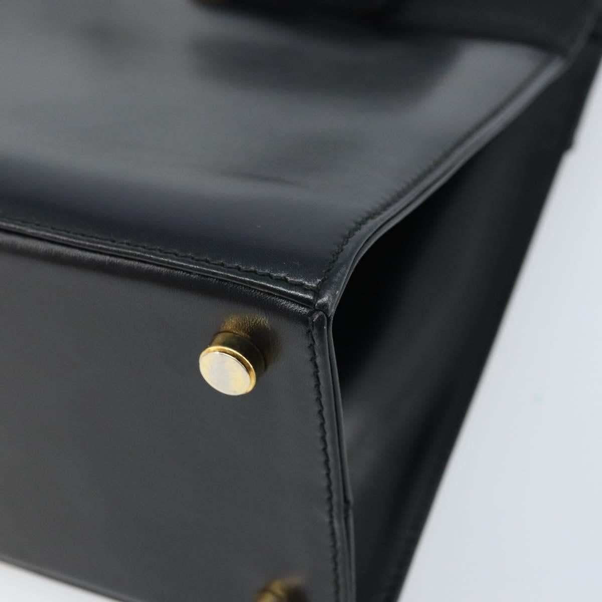 Salvatore Ferragamo Vala Hand Bag Leather Black Gold Auth gh1876