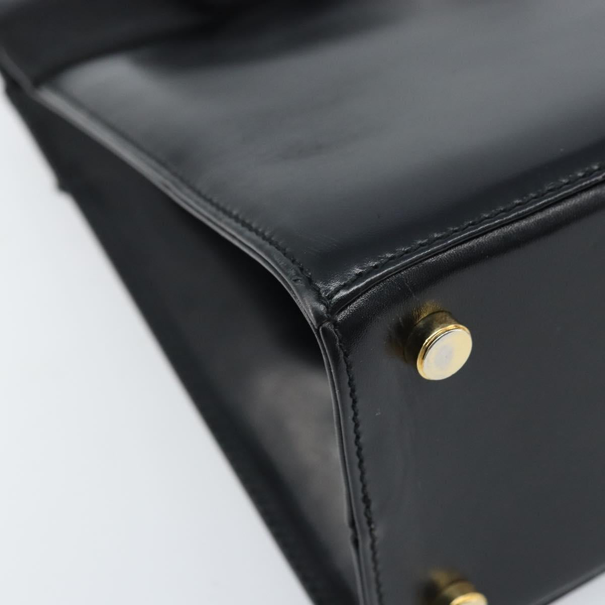Salvatore Ferragamo Vala Hand Bag Leather Black Gold Auth gh1876