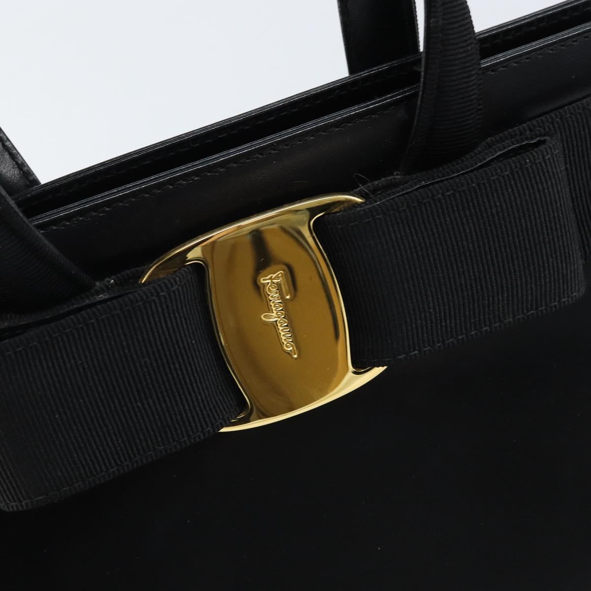 Salvatore Ferragamo Vala Hand Bag Leather Black Gold Auth gh1876