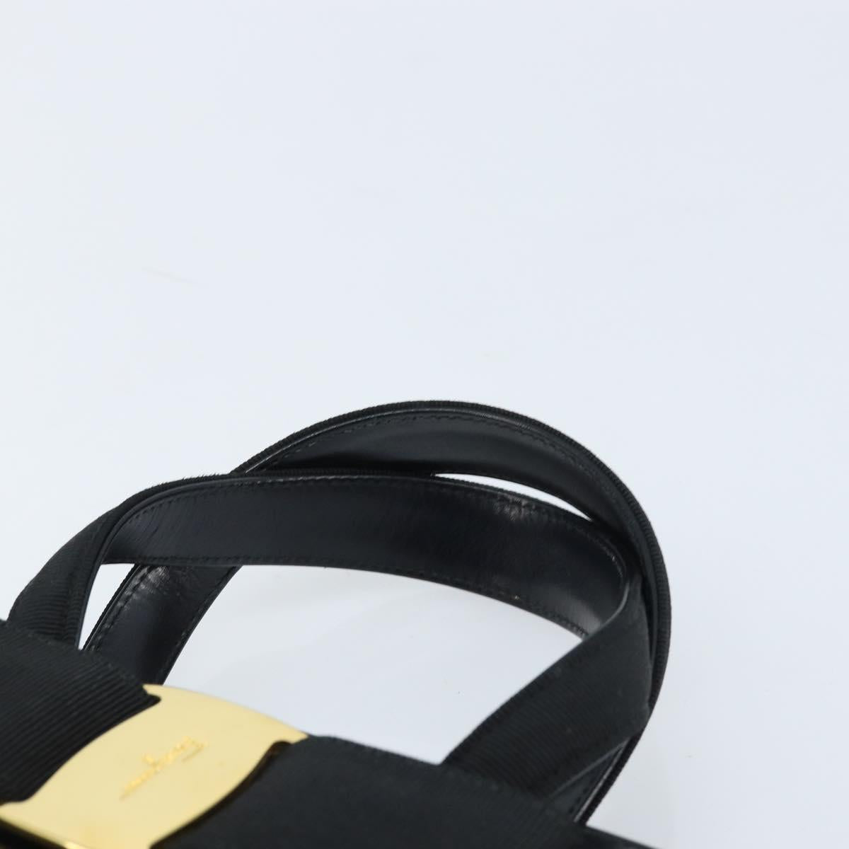 Salvatore Ferragamo Vala Hand Bag Leather Black Gold Auth gh1876