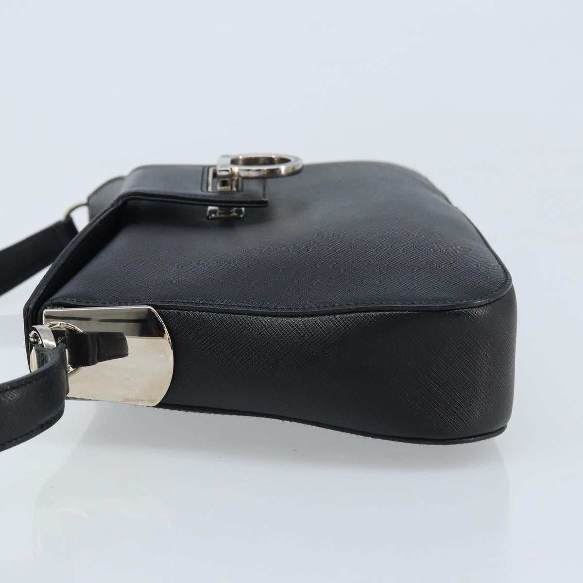 Salvatore Ferragamo Gancini Shoulder Bag Leather Black Silver Auth gh1877