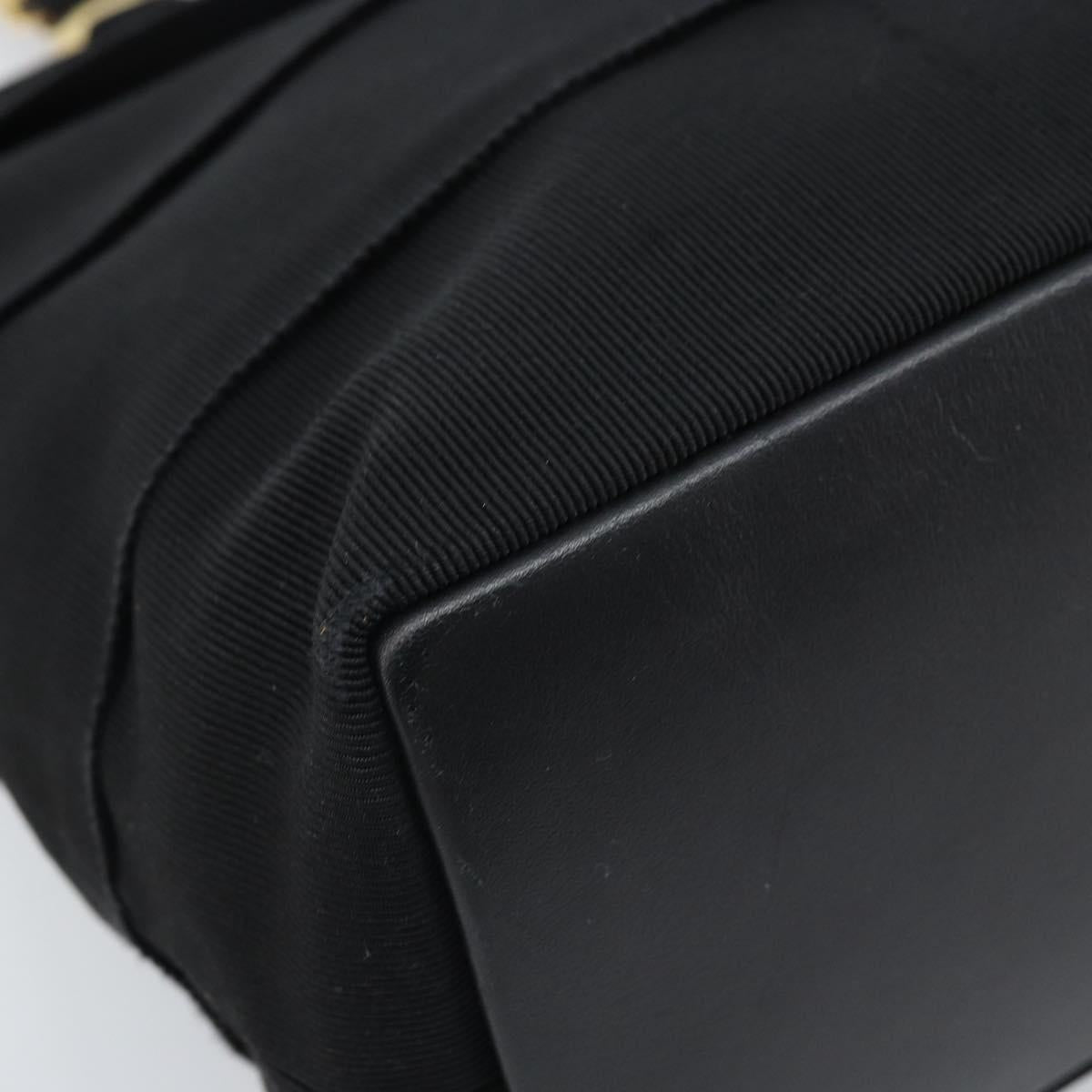Salvatore Ferragamo Chain Vala Hand Bag Nylon Black Gold Auth gh1878