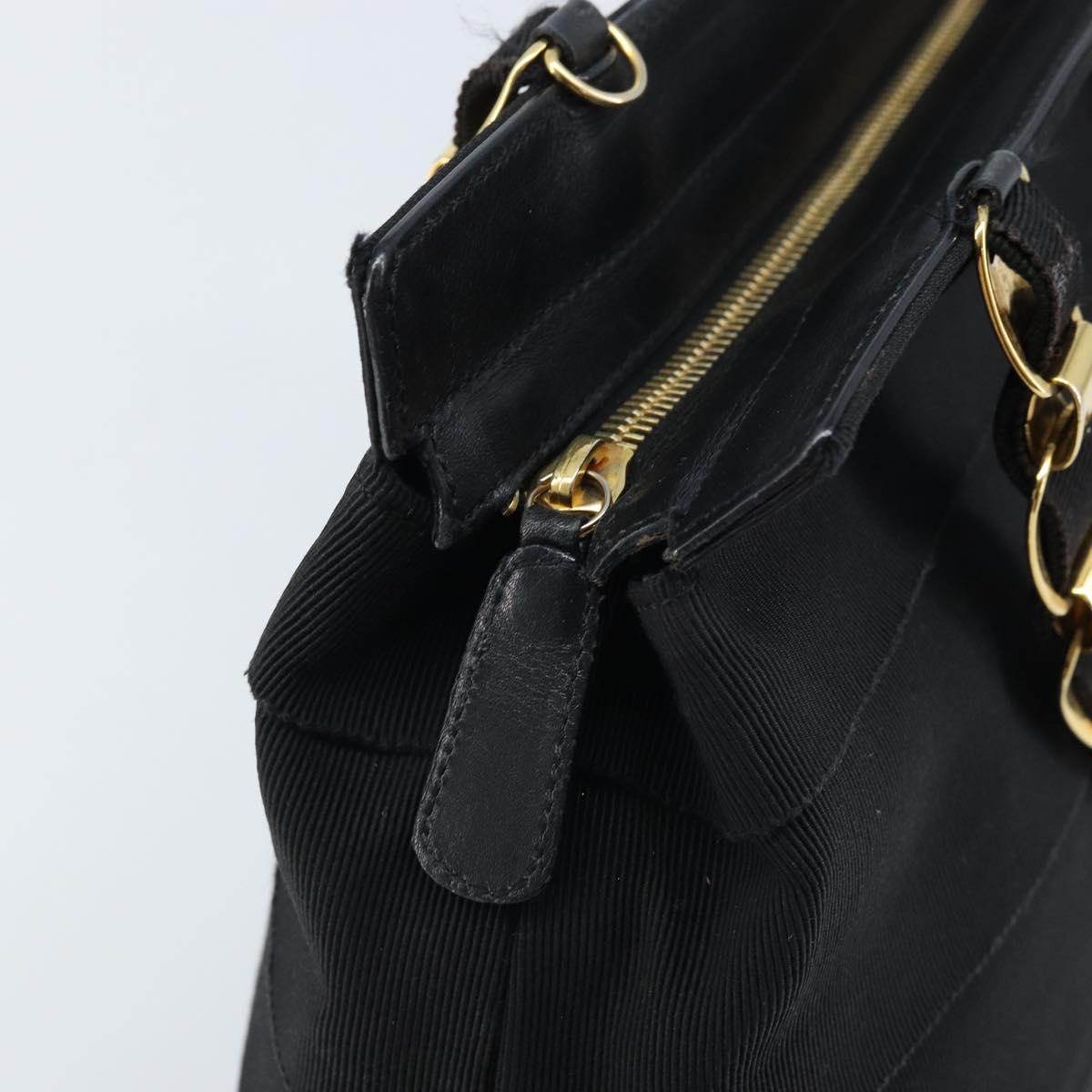Salvatore Ferragamo Chain Vala Hand Bag Nylon Black Gold Auth gh1878