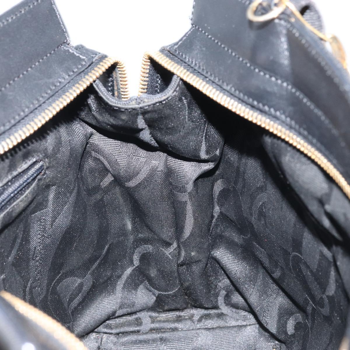 Salvatore Ferragamo Chain Vala Hand Bag Nylon Black Gold Auth gh1878