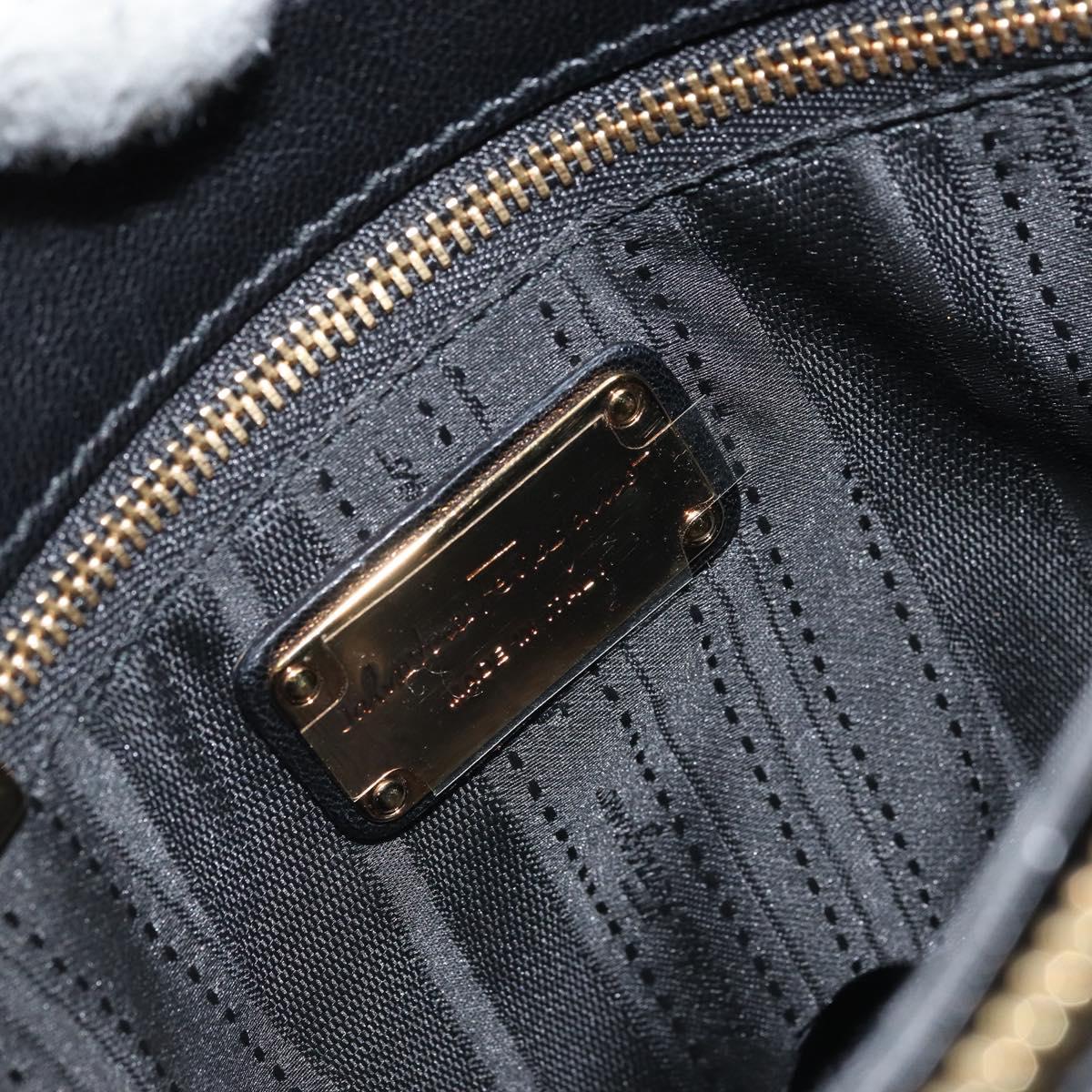 Salvatore Ferragamo Vala Hand Bag Leather 2way Black Gold Auth gh1879