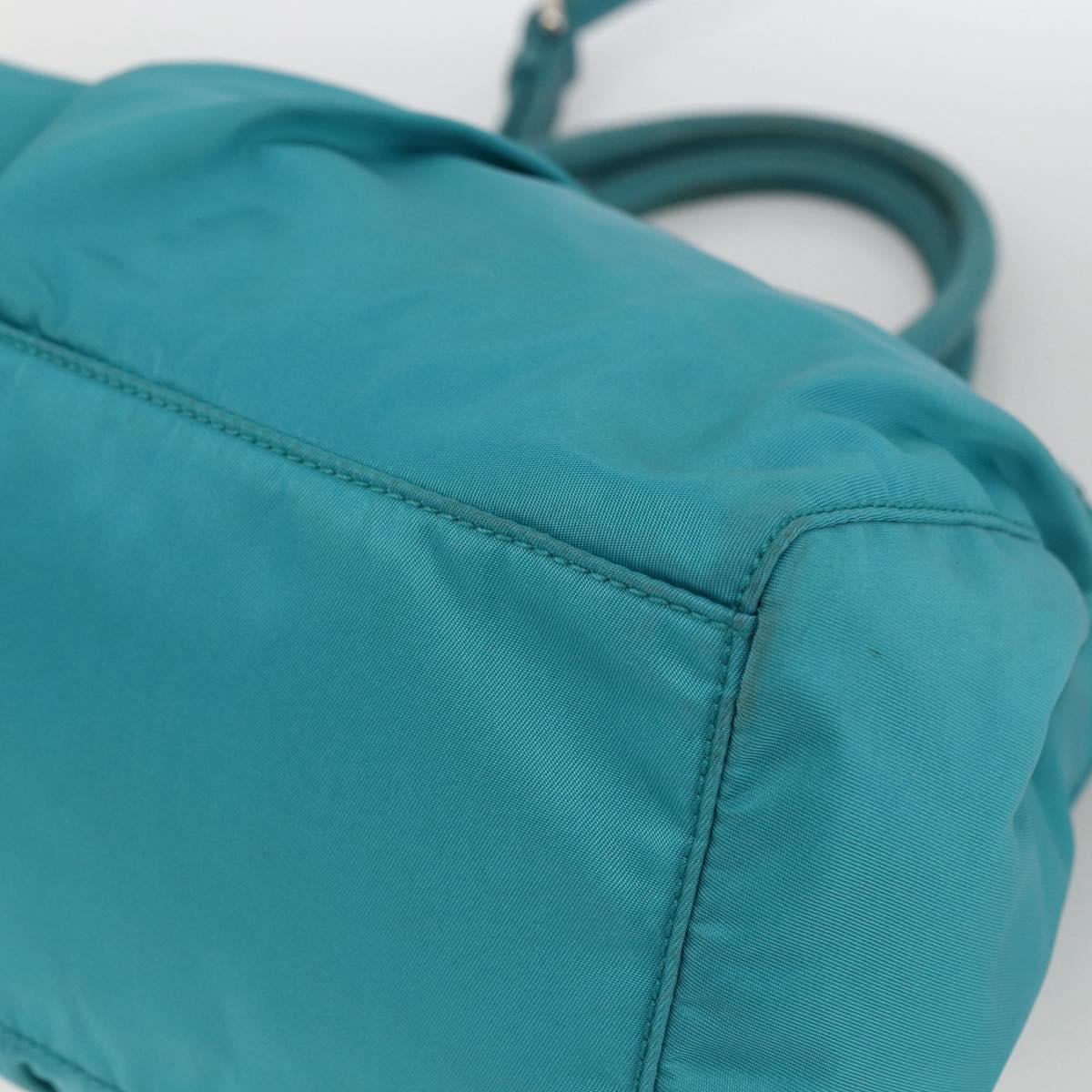 PRADA Hand Bag Nylon 2way Turquoise Blue Silver Auth gh1880A