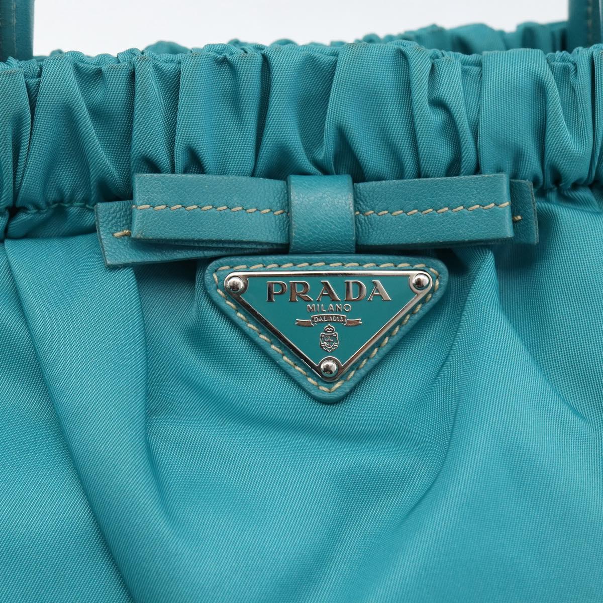 PRADA Hand Bag Nylon 2way Turquoise Blue Silver Auth gh1880A