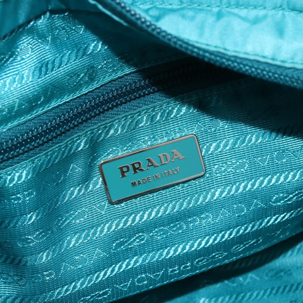 PRADA Hand Bag Nylon 2way Turquoise Blue Silver Auth gh1880A