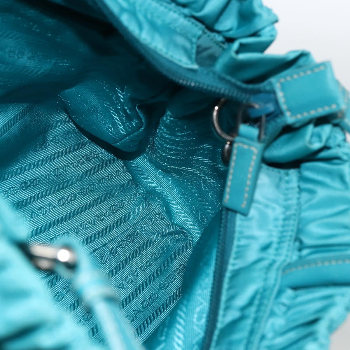 PRADA Hand Bag Nylon 2way Turquoise Blue Silver Auth gh1880A
