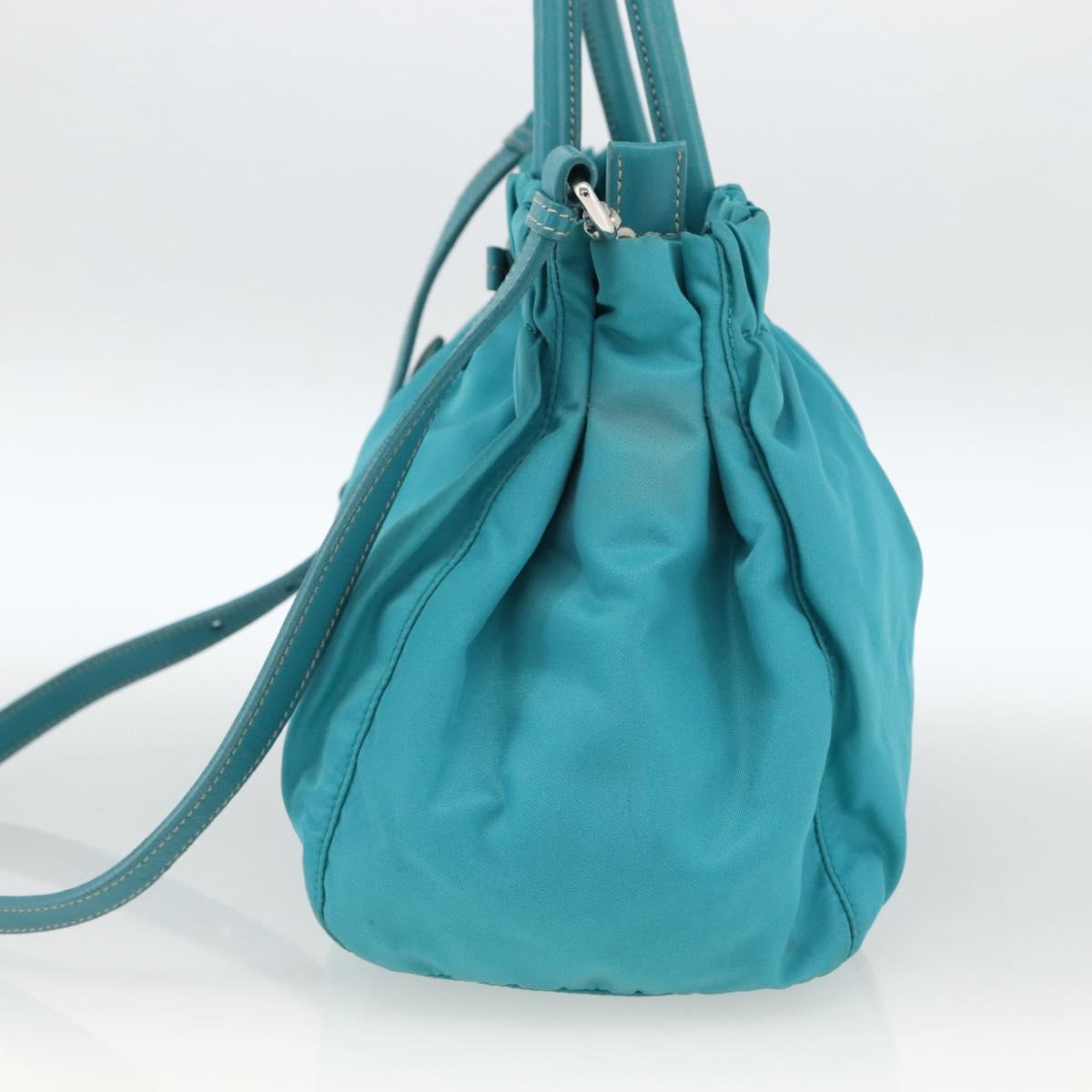 PRADA Hand Bag Nylon 2way Turquoise Blue Silver Auth gh1880A