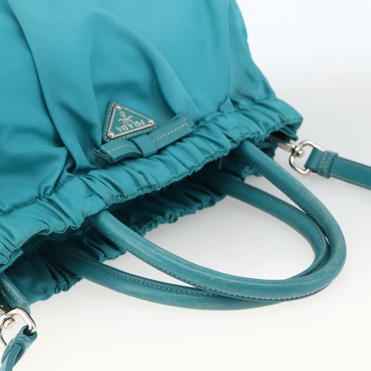 PRADA Hand Bag Nylon 2way Turquoise Blue Silver Auth gh1880A