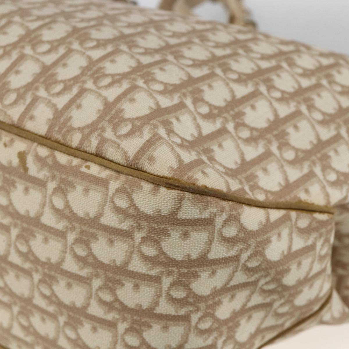Christian Dior Trotter Canvas Chain Romantic Bag PVC Beige Silver Auth gh1907