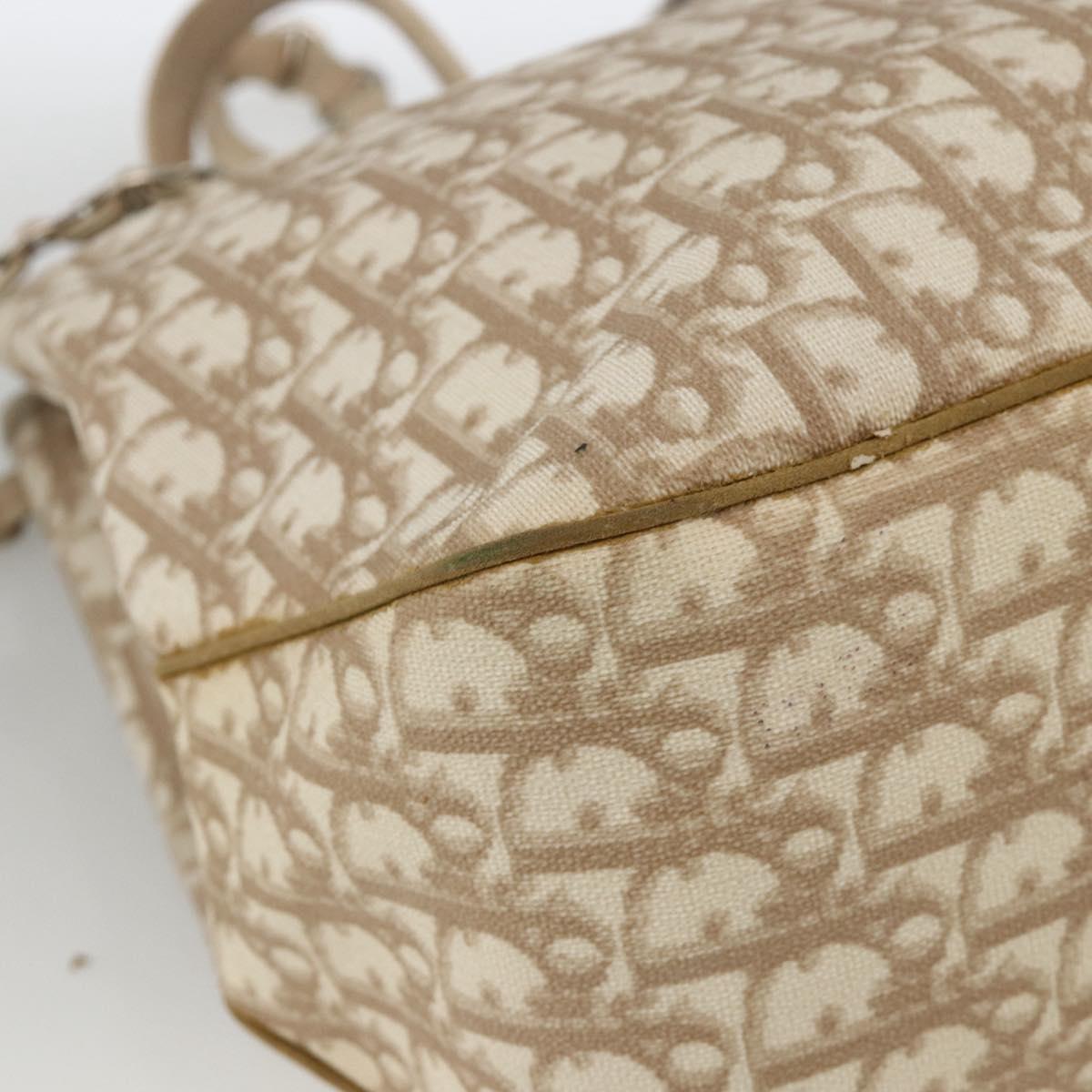 Christian Dior Trotter Canvas Chain Romantic Bag PVC Beige Silver Auth gh1907