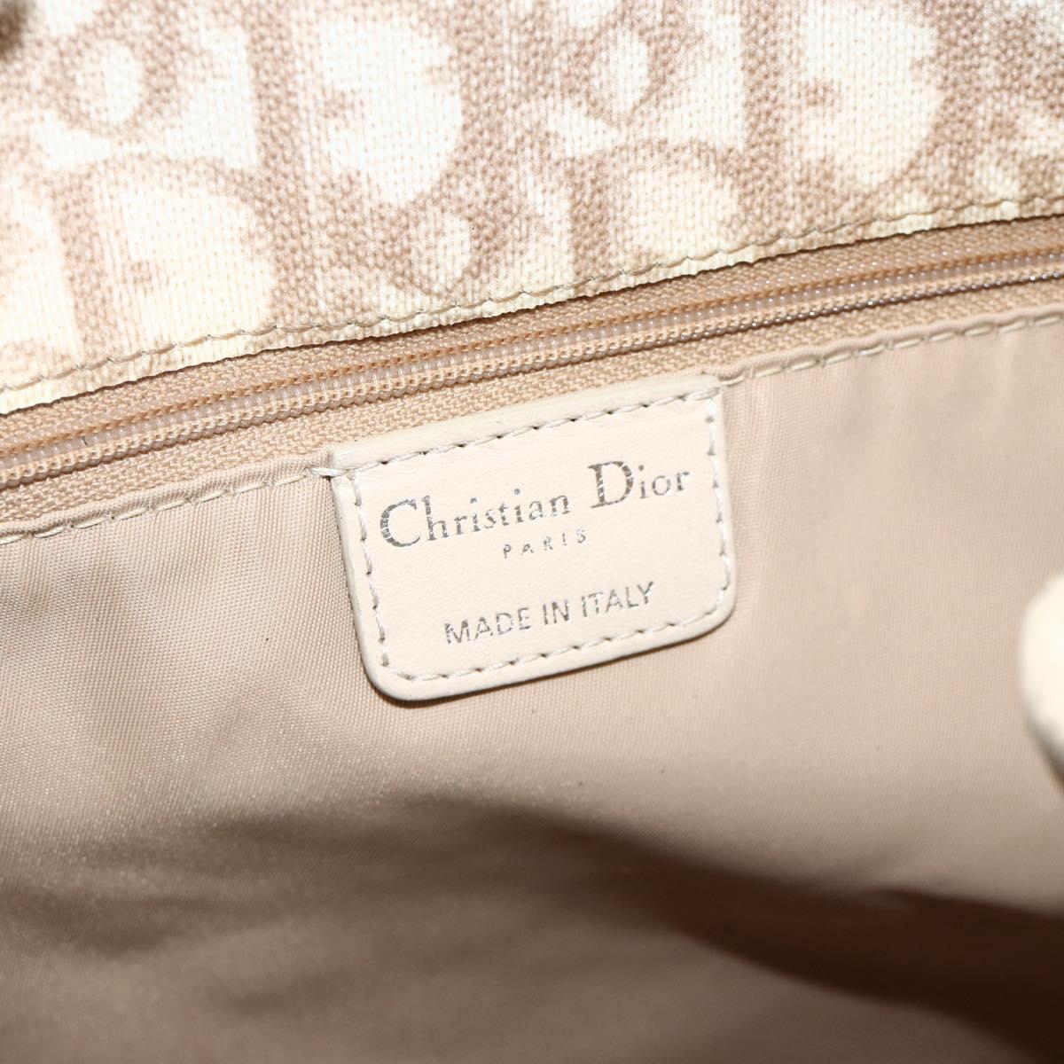 Christian Dior Trotter Canvas Chain Romantic Bag PVC Beige Silver Auth gh1907