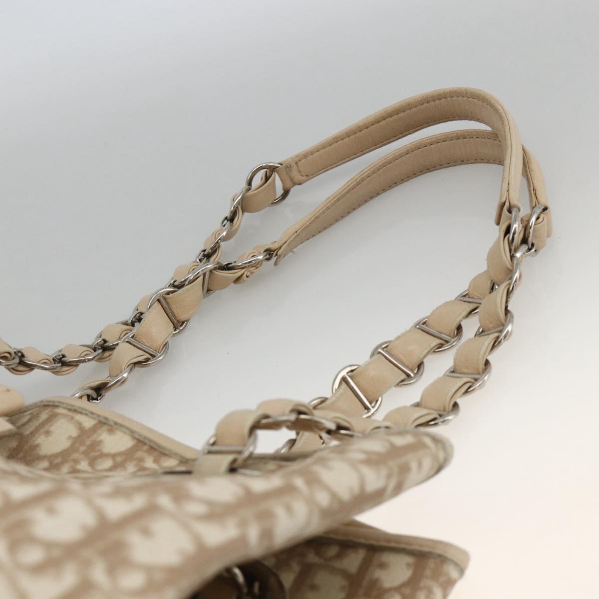 Christian Dior Trotter Canvas Chain Romantic Bag PVC Beige Silver Auth gh1907