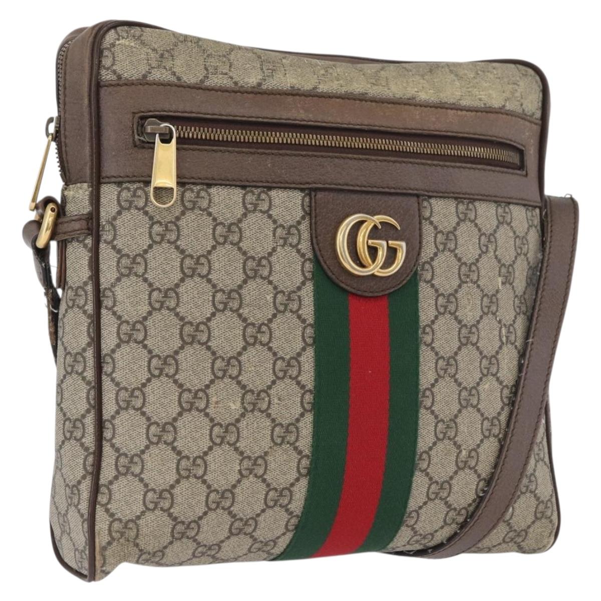 GUCCI GG Supreme Offdia WebSherry Line Bag PVC Beige Gold 547934 Auth gh1908