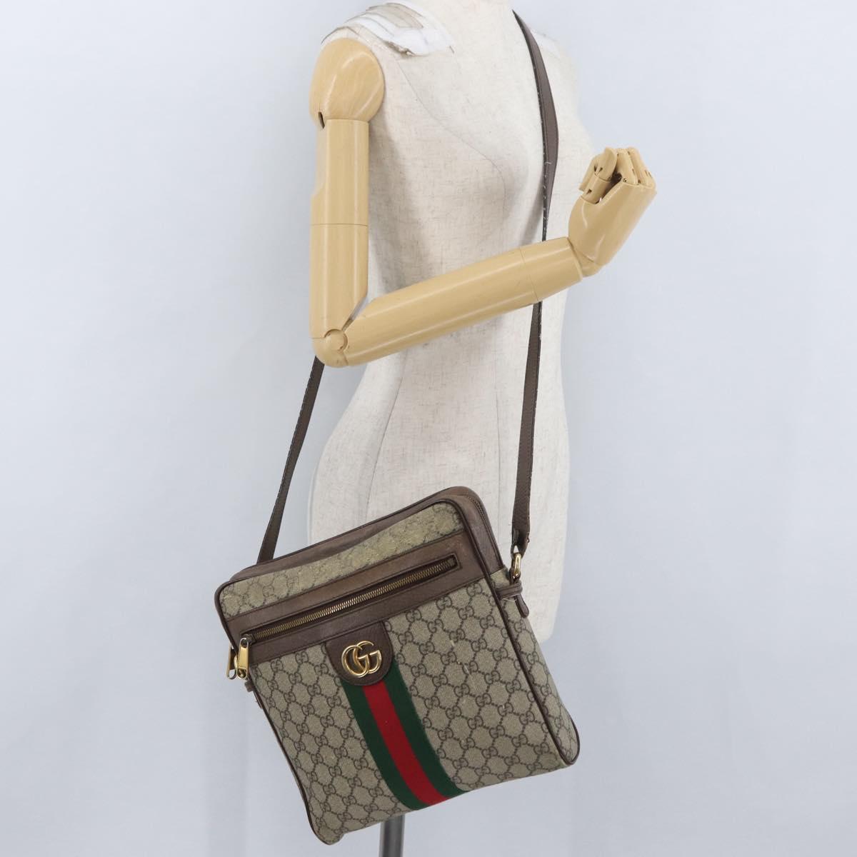 GUCCI GG Supreme Offdia WebSherry Line Bag PVC Beige Gold 547934 Auth gh1908