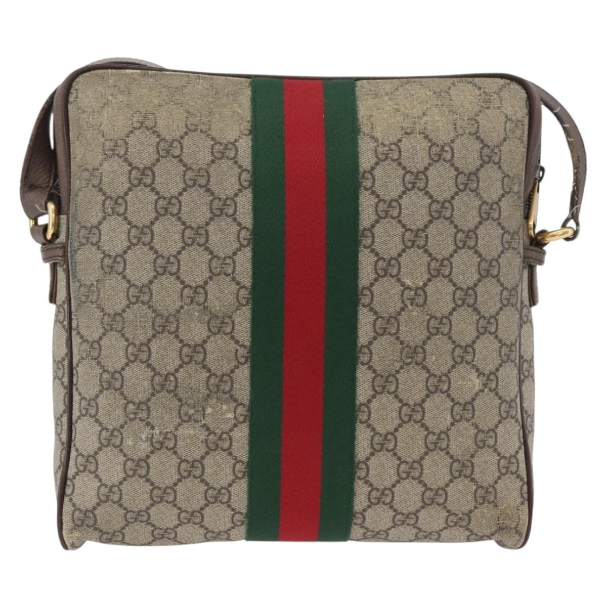GUCCI GG Supreme Offdia WebSherry Line Bag PVC Beige Gold 547934 Auth gh1908