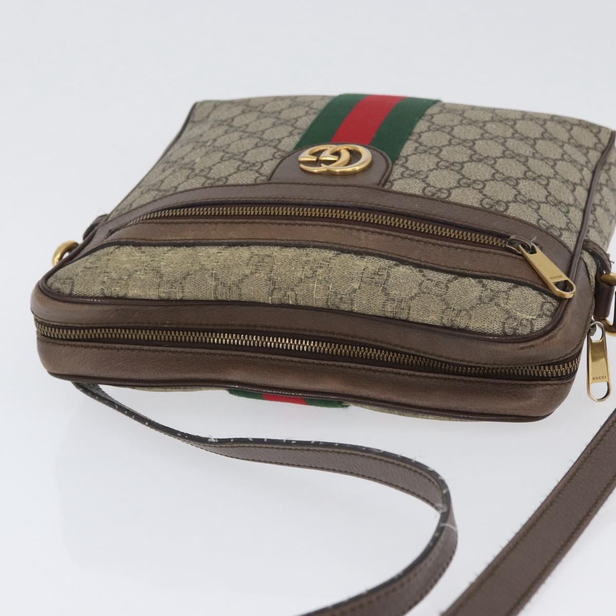 GUCCI GG Supreme Offdia WebSherry Line Bag PVC Beige Gold 547934 Auth gh1908