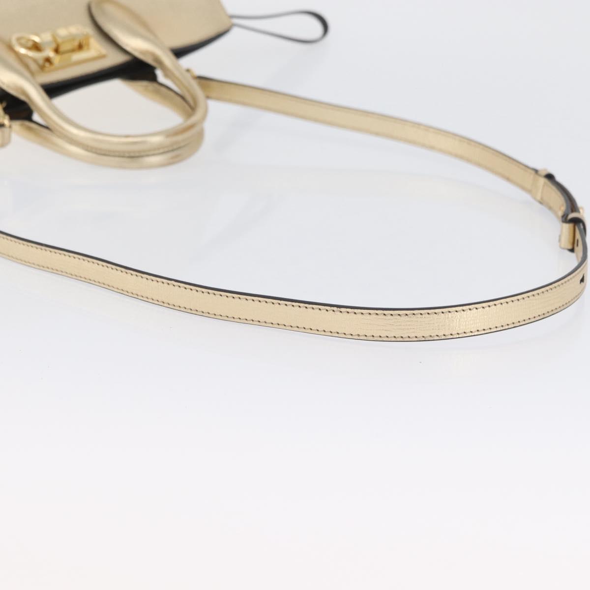 Salvatore Ferragamo Gancini Hand Bag Leather 2way Gold Auth gh1909A