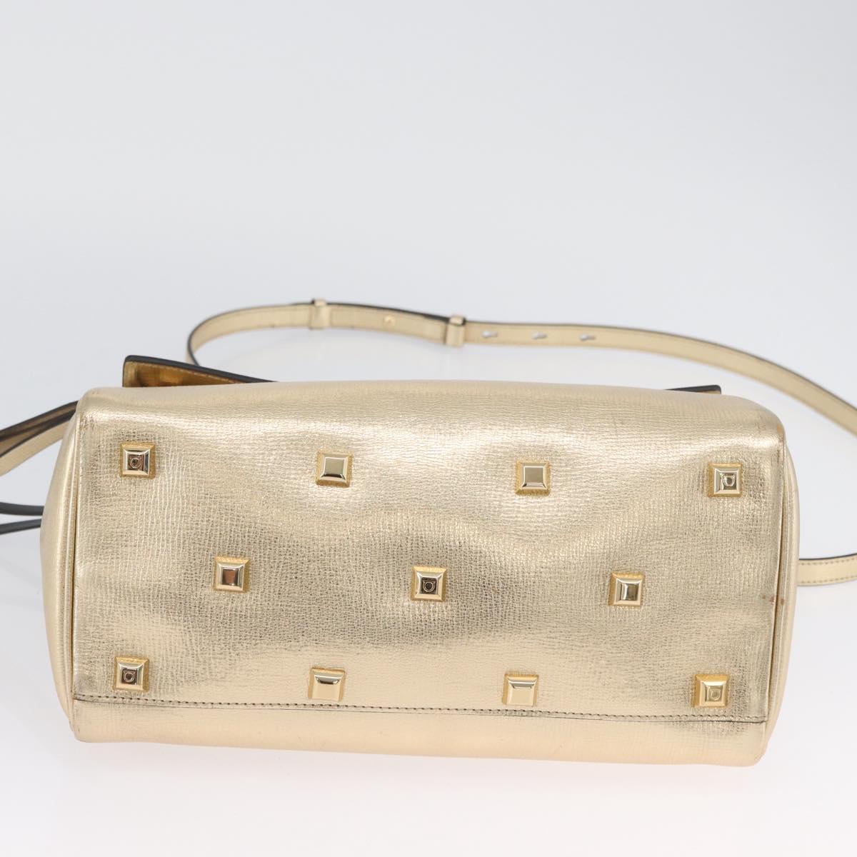 Salvatore Ferragamo Gancini Hand Bag Leather 2way Gold Auth gh1909A