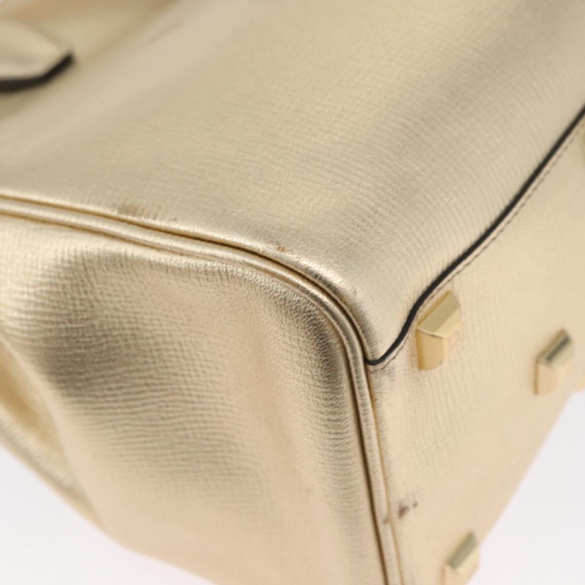 Salvatore Ferragamo Gancini Hand Bag Leather 2way Gold Auth gh1909A