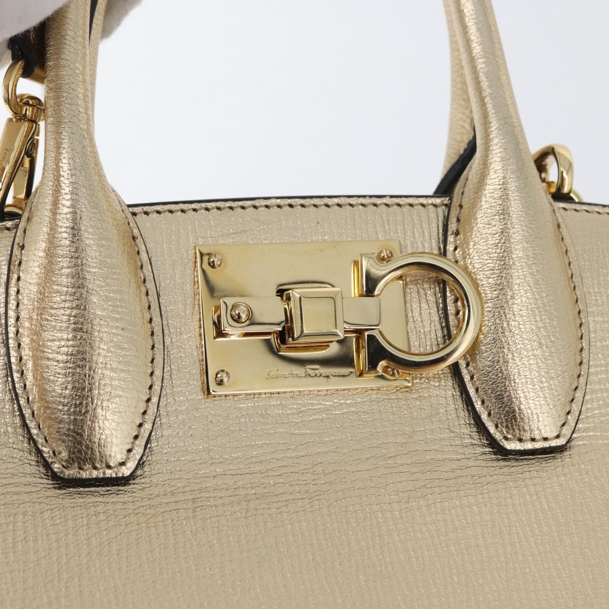 Salvatore Ferragamo Gancini Hand Bag Leather 2way Gold Auth gh1909A